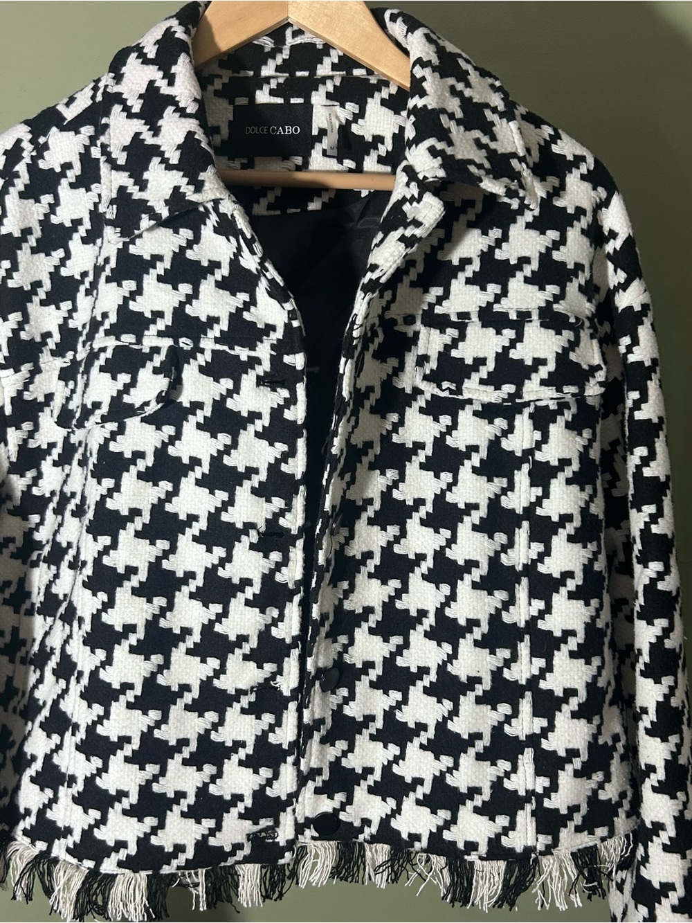 Dolce Cabo Women's Black and White Tweed Short Houndstooth Jacket Size Medium